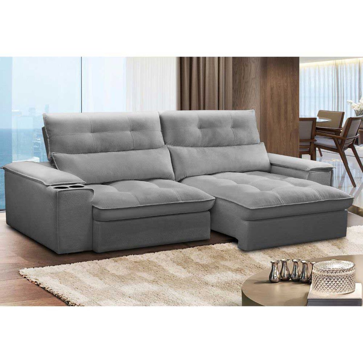 Sofá Amuv Malta Reclinable 3 Cuerpos Gris