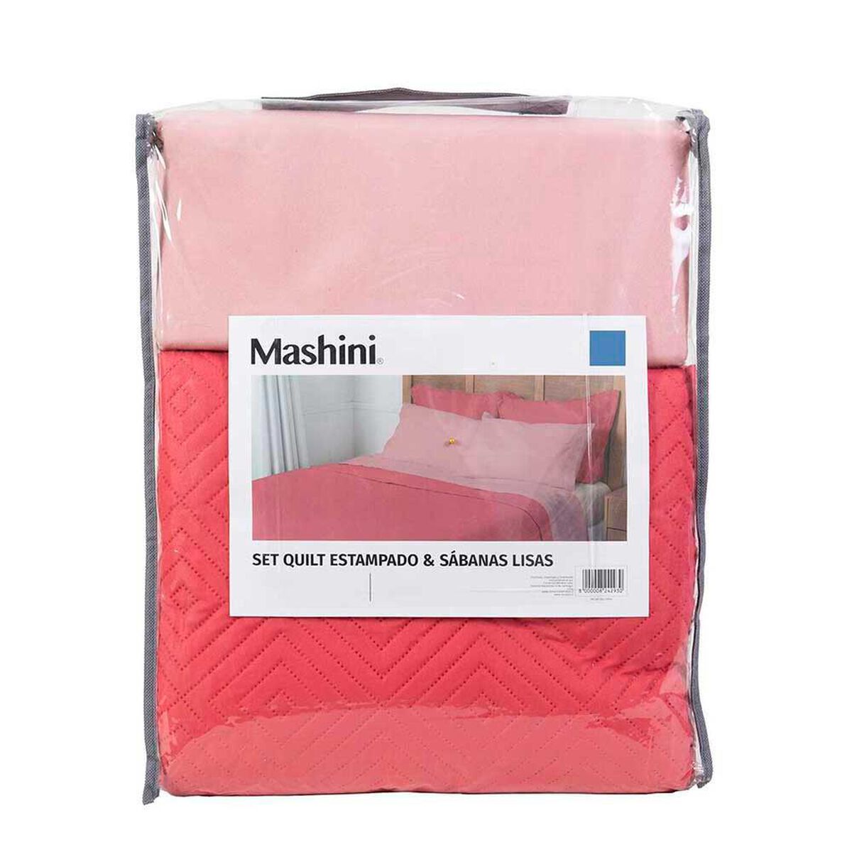 Set Quilt + Juego de S&aacute;banas Mashini 2 Plazas Liso Coral