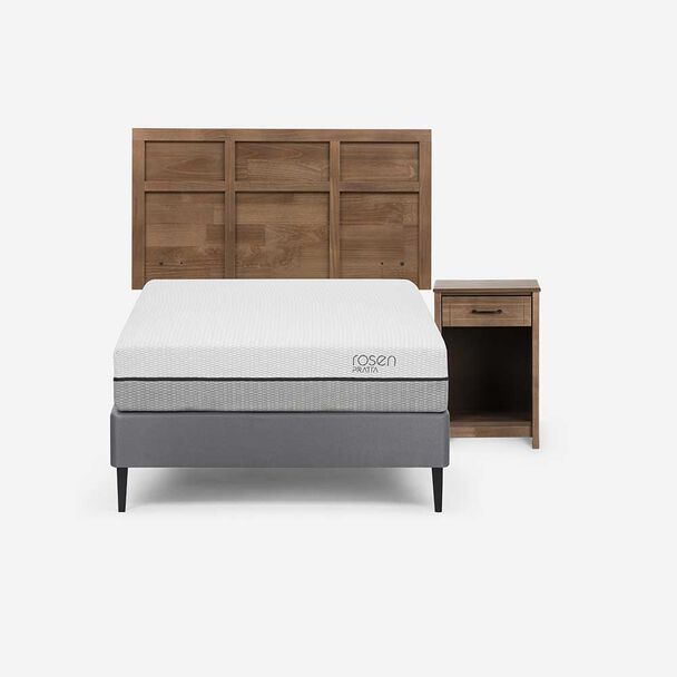 Cama Europea Rosen 1 Plaza Pratta + Respaldo + Velador Robin