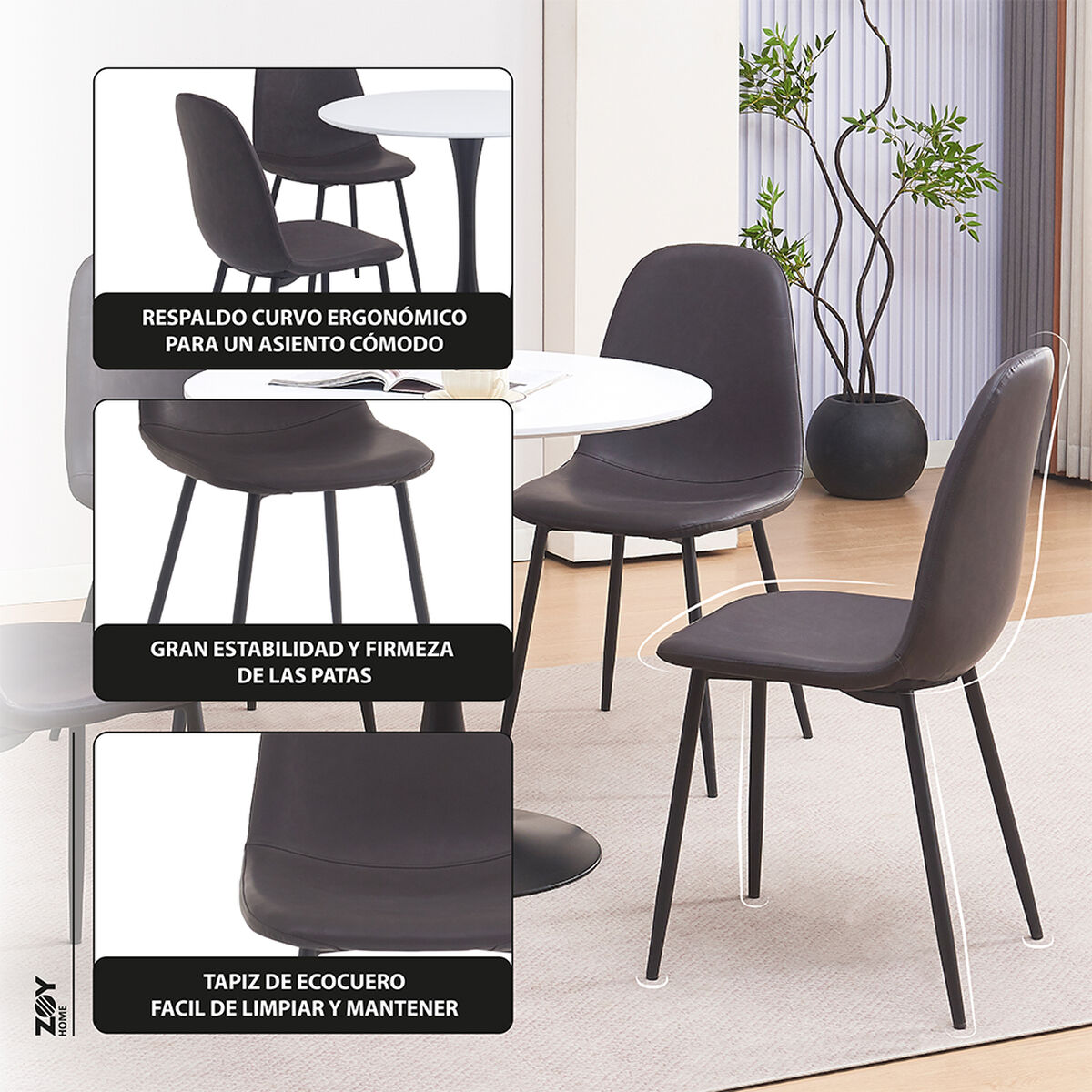 Juego de Comedor Zoy Home Saona 4 Sillas Grafito