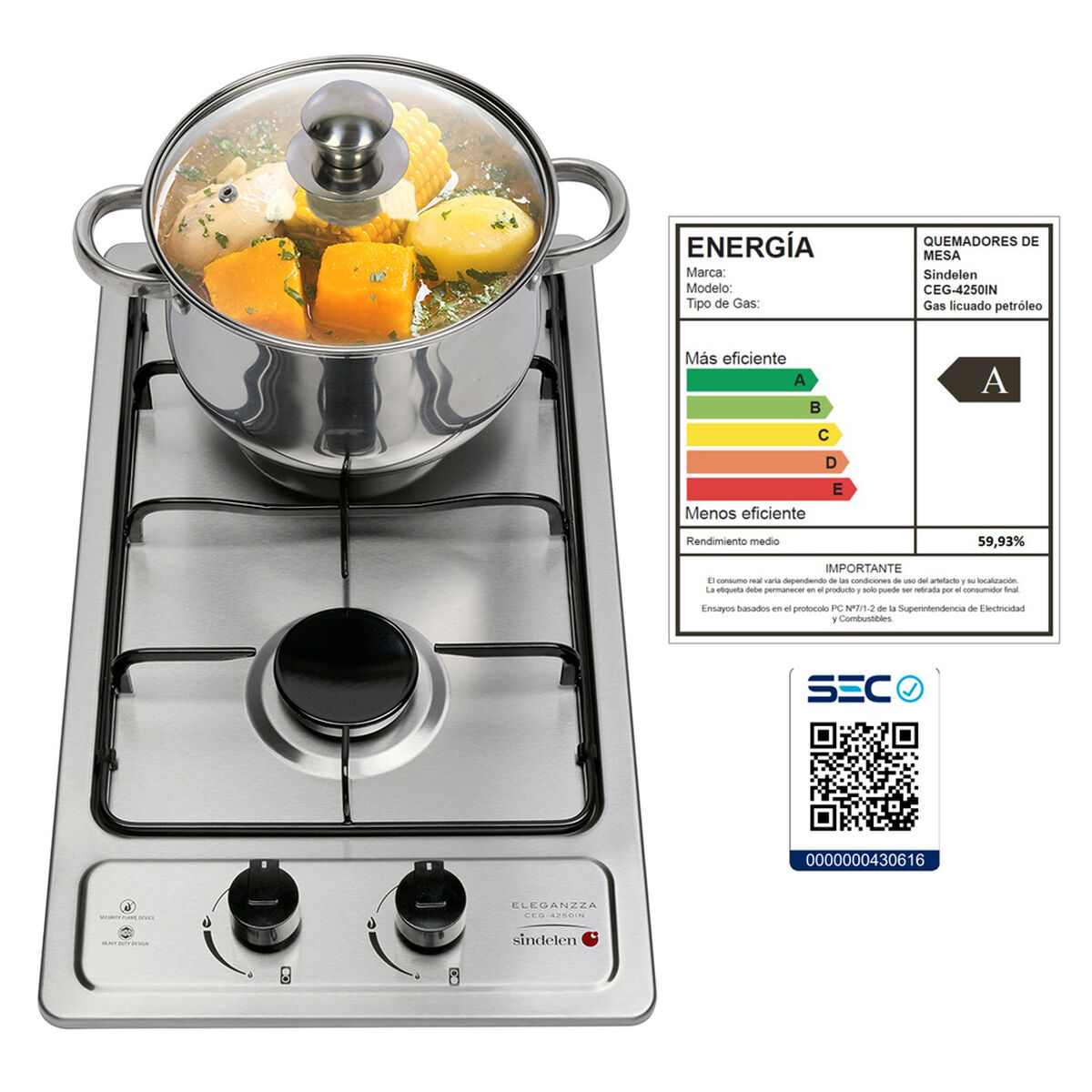 Encimera a Gas Sindelen CEG-4250IN 2 Quemadores