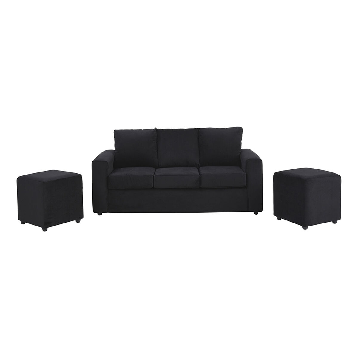 Sofá Bodevir Kendy Sofá 3 Cuerpos + Dos Pouf Cali Negro
