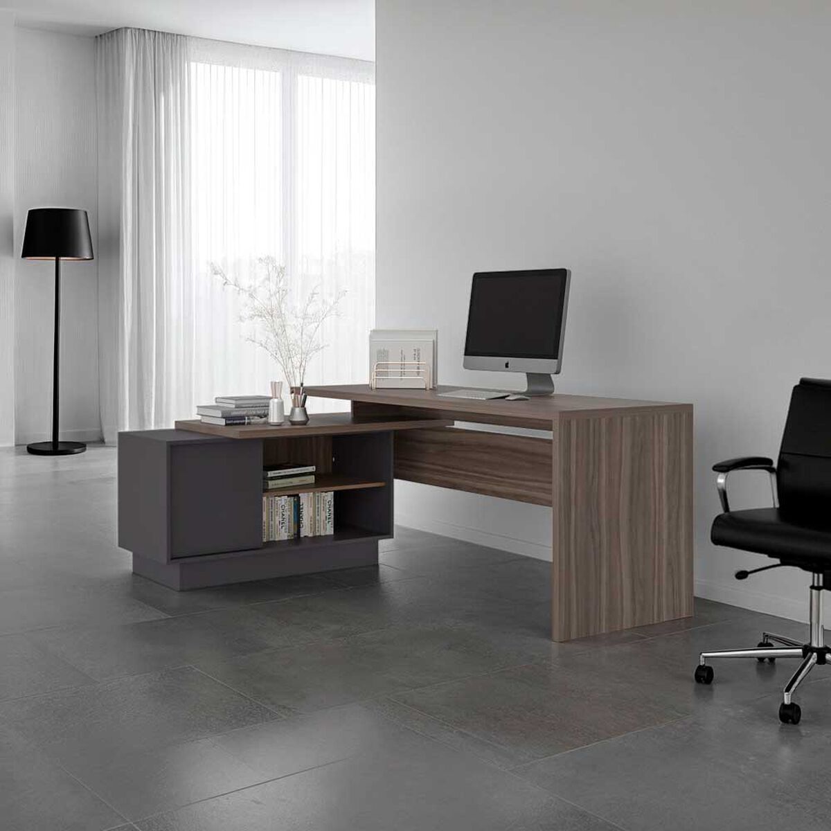 Escritorio Tuhome Office Avellana Plomo