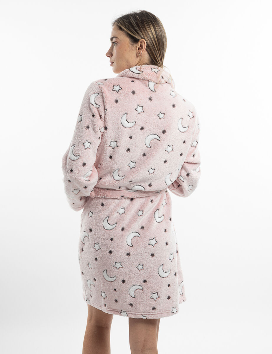 Bata Coral Fleece Lunas Mujer Icono