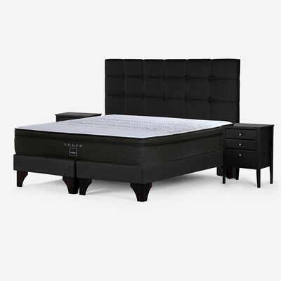 Imagen 2 del producto Cama Europea Rosen Base Dividida Súper King Tempo + Respaldo + 2 Veladores Issey Grafito