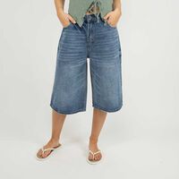 Bermuda Denim Mujer Icono Azul-Medio, Gris