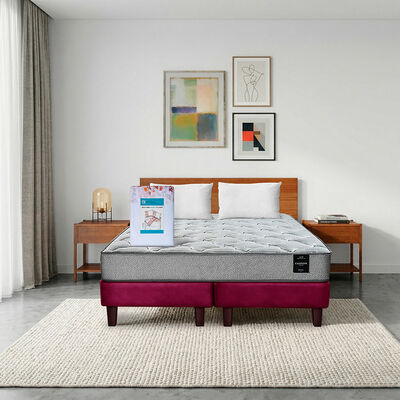 Combo Cama Europea Latam Home 2 Plazas Cannon BD Tela Burdeo + Textil + Respaldo + 2 Velador Orion