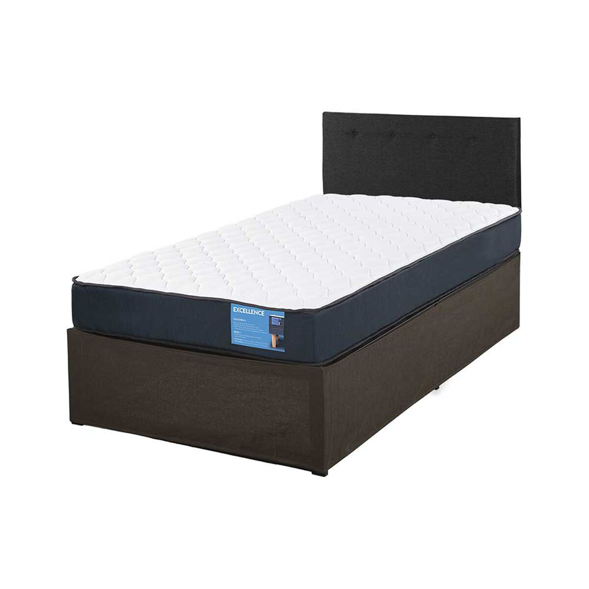 Cama Europea CIC Iron Smart 1,5 Plazas Excellence + Respaldo Black Tapizado + Faldón