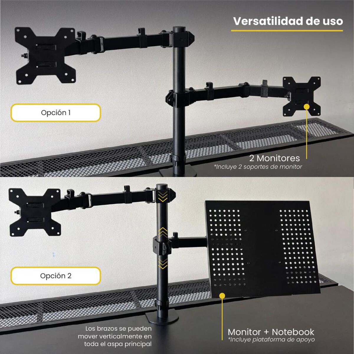 Soporte de Escritorio Levo Brazo Doble Monitor Negro