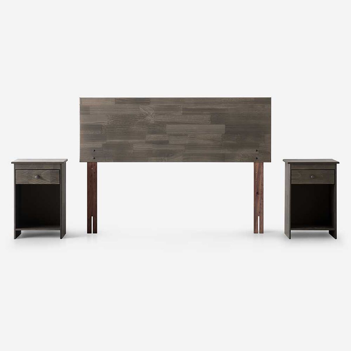 Cama Europea Rosen 2 Plazas Wave + Respaldo + 2 Veladores Tabor Grafito