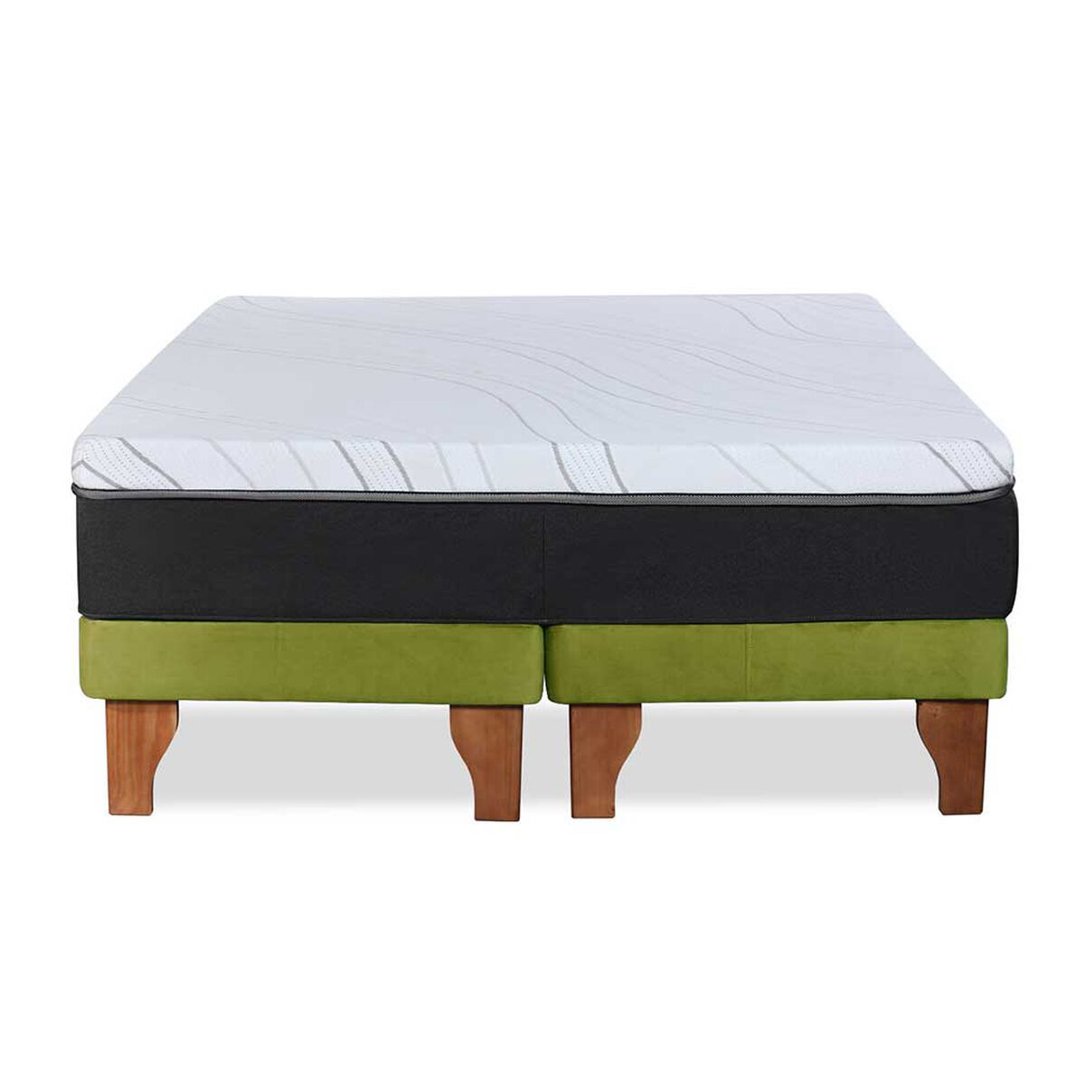 Cama Europea Latam Home Base Dividida 2 Plazas Zen Top Spring Hybrid Velvet Pistacho