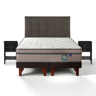 Cama Europea Flex Base Dividida King M&aacute;ximo Cobre + Respaldo Design Grafito + 2 Veladores Rover