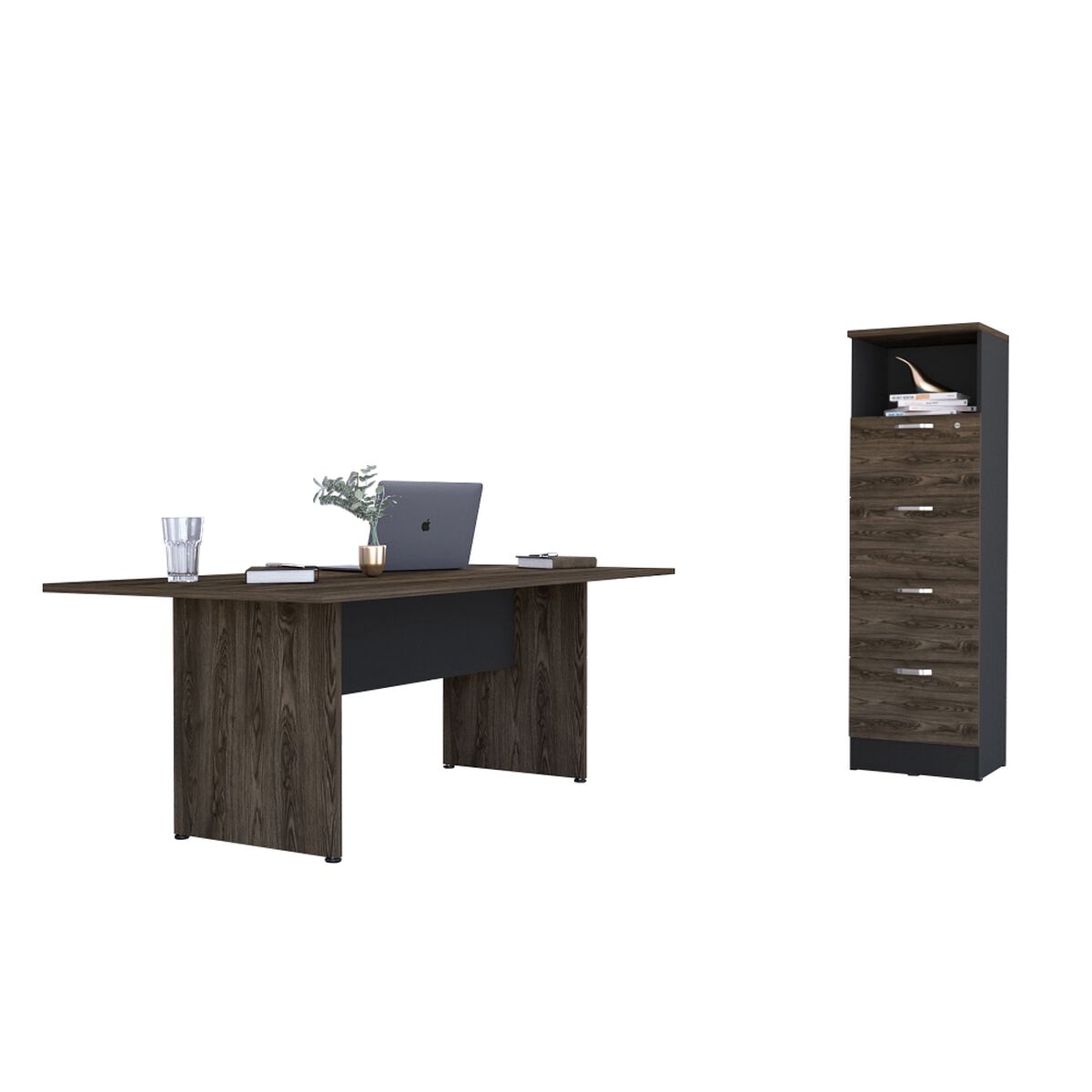 Combo Oficina Mesa Reuni&oacute;n + Archivador 4 Cajones Negro TuHome Home Office