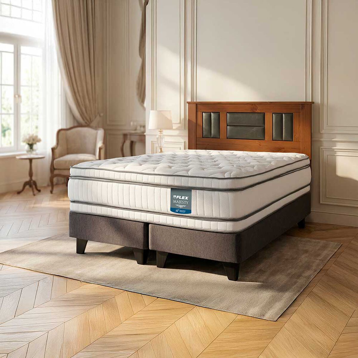 Combo Cama Europea Flex 2 Plazas Majesty + Respaldo Lorraine