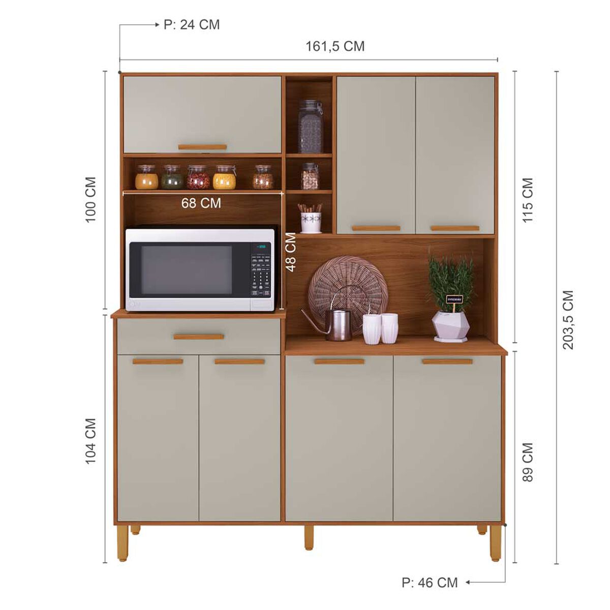 Mueble de Cocina Home Mobili Belluno 7 Puertas 1 Cajón Café y Blanco Off
