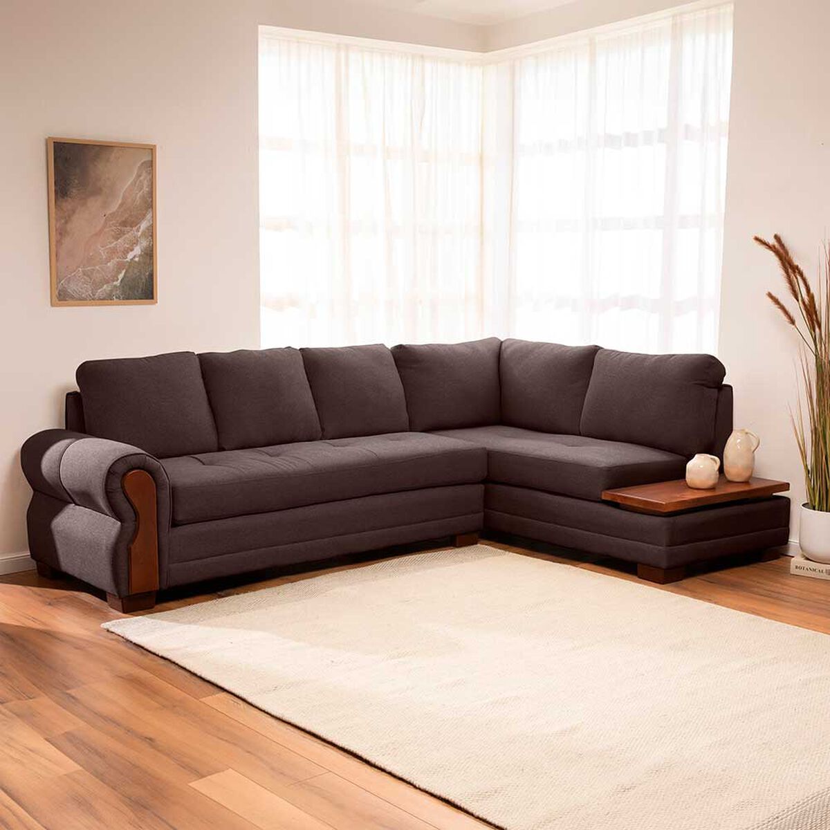 Sof&aacute; Seccional Living Factory Michigan 6 Cuerpos Caf&eacute;