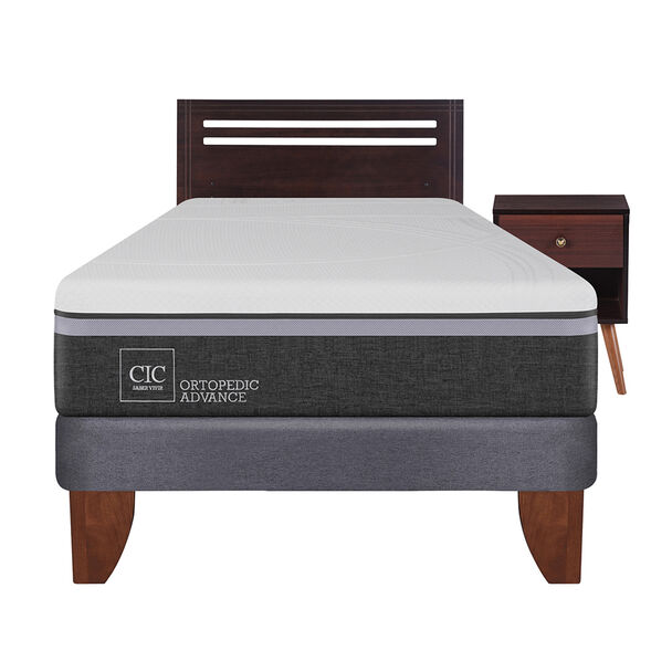 Cama Europea CIC 1,5 Plazas Ortopedic Advance + Respaldo + Velador New Munich
