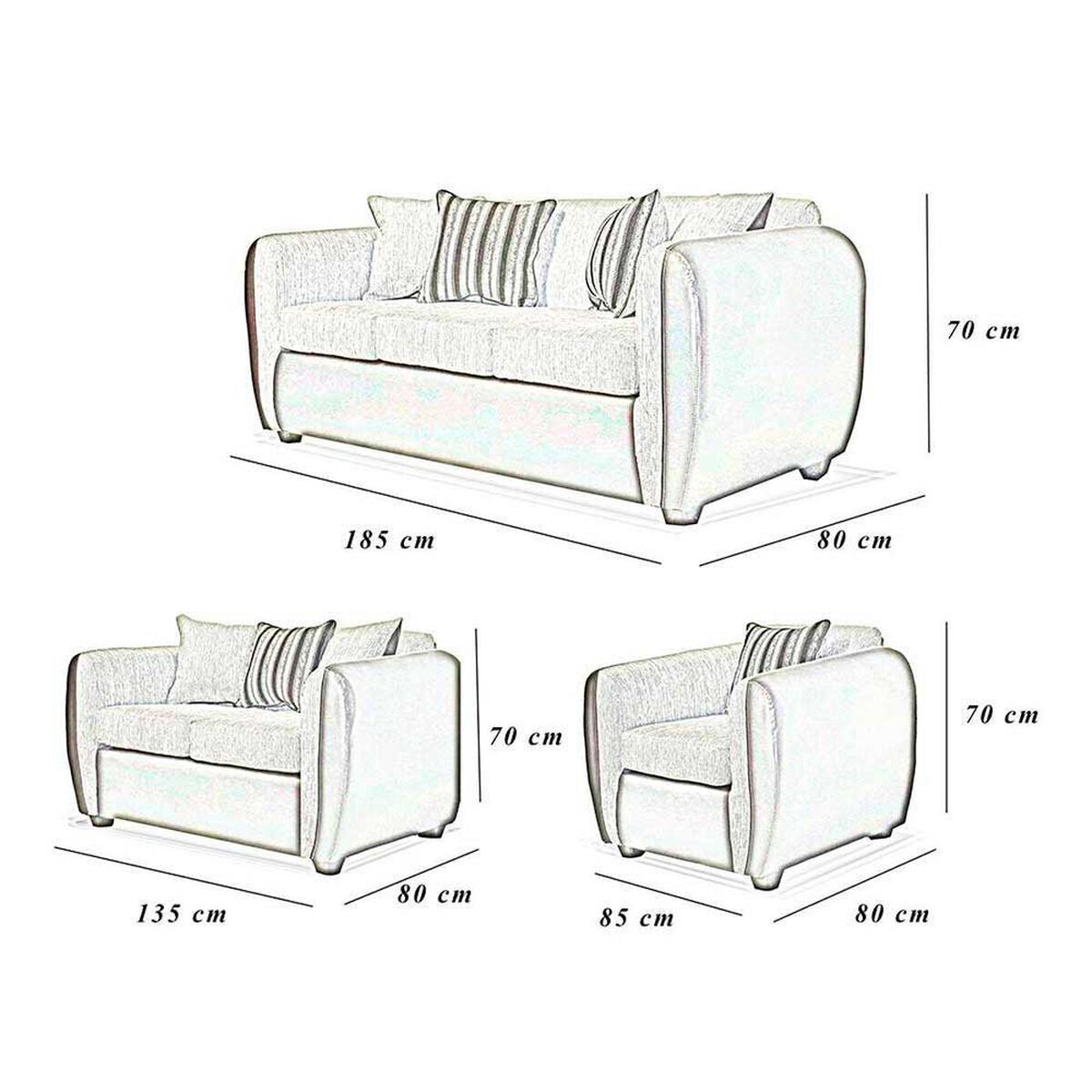 Juego de Living Elegant Detail Oklahoma Sof&aacute; 3 Cuerpos + Sof&aacute; 2 Cuerpos + Sill&oacute;n 1 Cuerpo Gris Plata