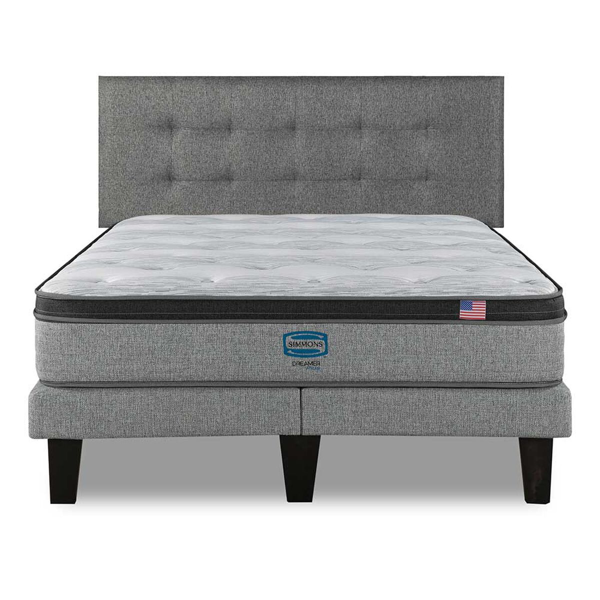 Cama Europea Simmons 2 Plazas Dreamer Plazasus Box + Respaldo Urban Gris