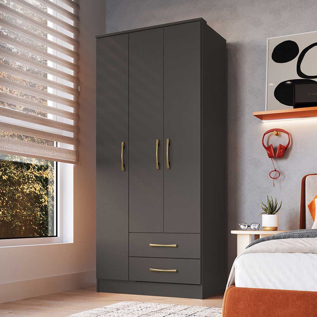 Clóset Vekkahome Pequim 3 Puertas 2 Cajones Negro