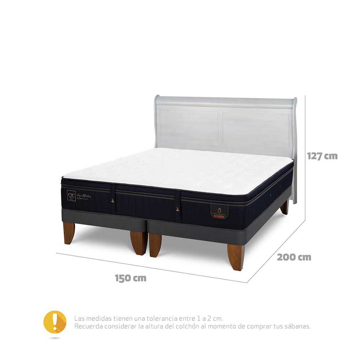 Cama Europea CIC Base Dividida 2 Plazas Súper Premium + Respaldo Miro Alpino