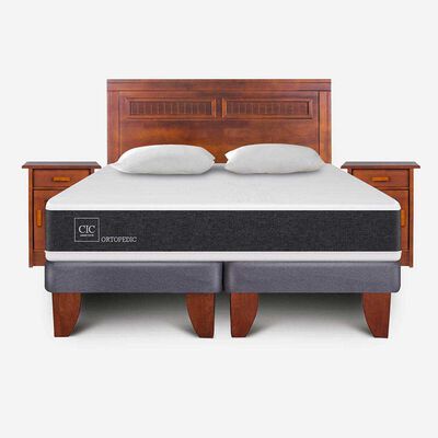 Cama Europea CIC Base Dividida King New Ortopedic + Respaldo + 2 Velador Mil&aacute;n + Almohadas