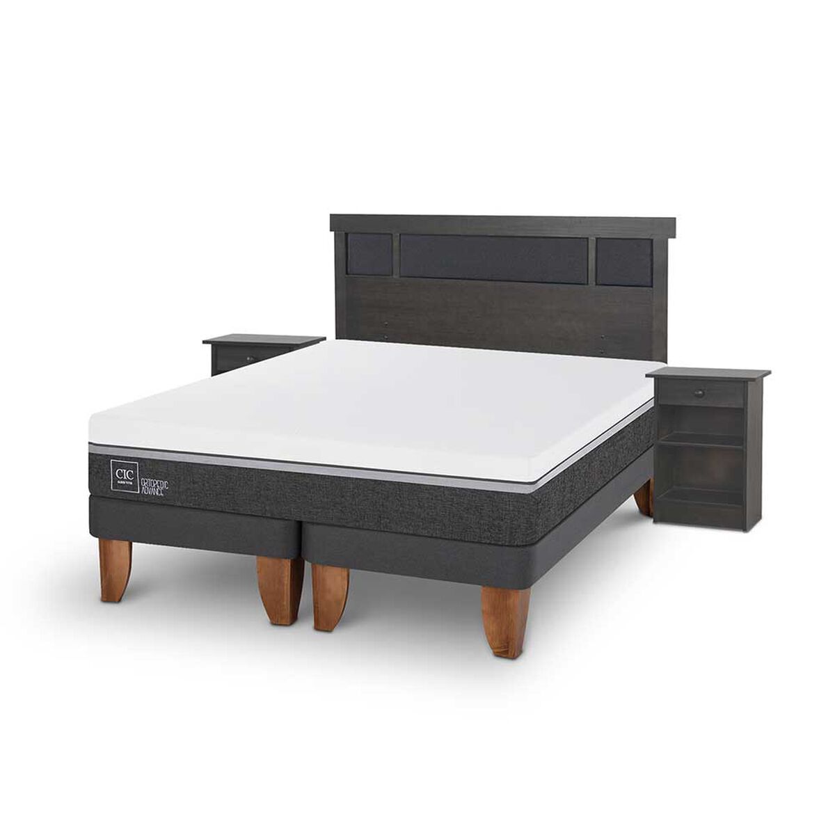Cama Europea CIC Base Dividida 2 Plazas Ortopedic Advance + Respaldo + 2 Veladores Dublin