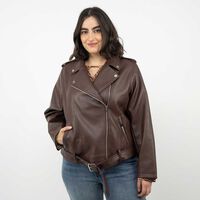 Chaqueta Ecocuero Mujer Extralindas Cafe, Negro