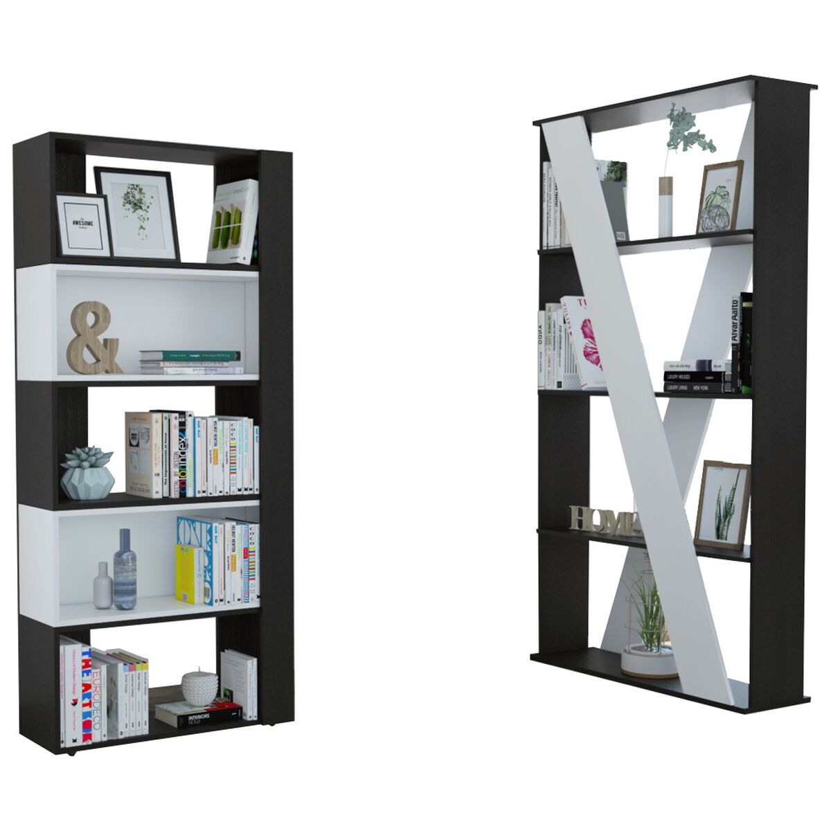 Combo Biblioteca Cubo + Separador de Ambientes TuHome Beijing Wengue/Blanco