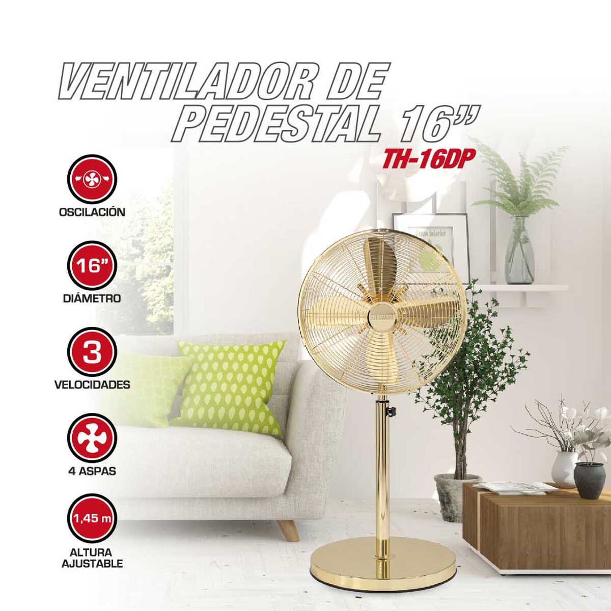 Ventilador de Pedestal Thomas TH-16DP Gold