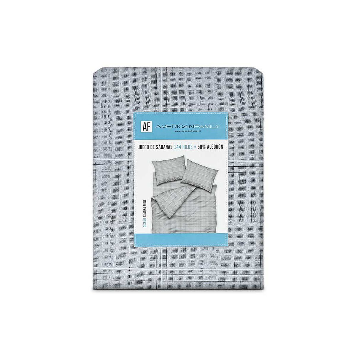 Juego de S&aacute;banas American Family 1 Plaza Cuadra Mini 144 Hilos Gris