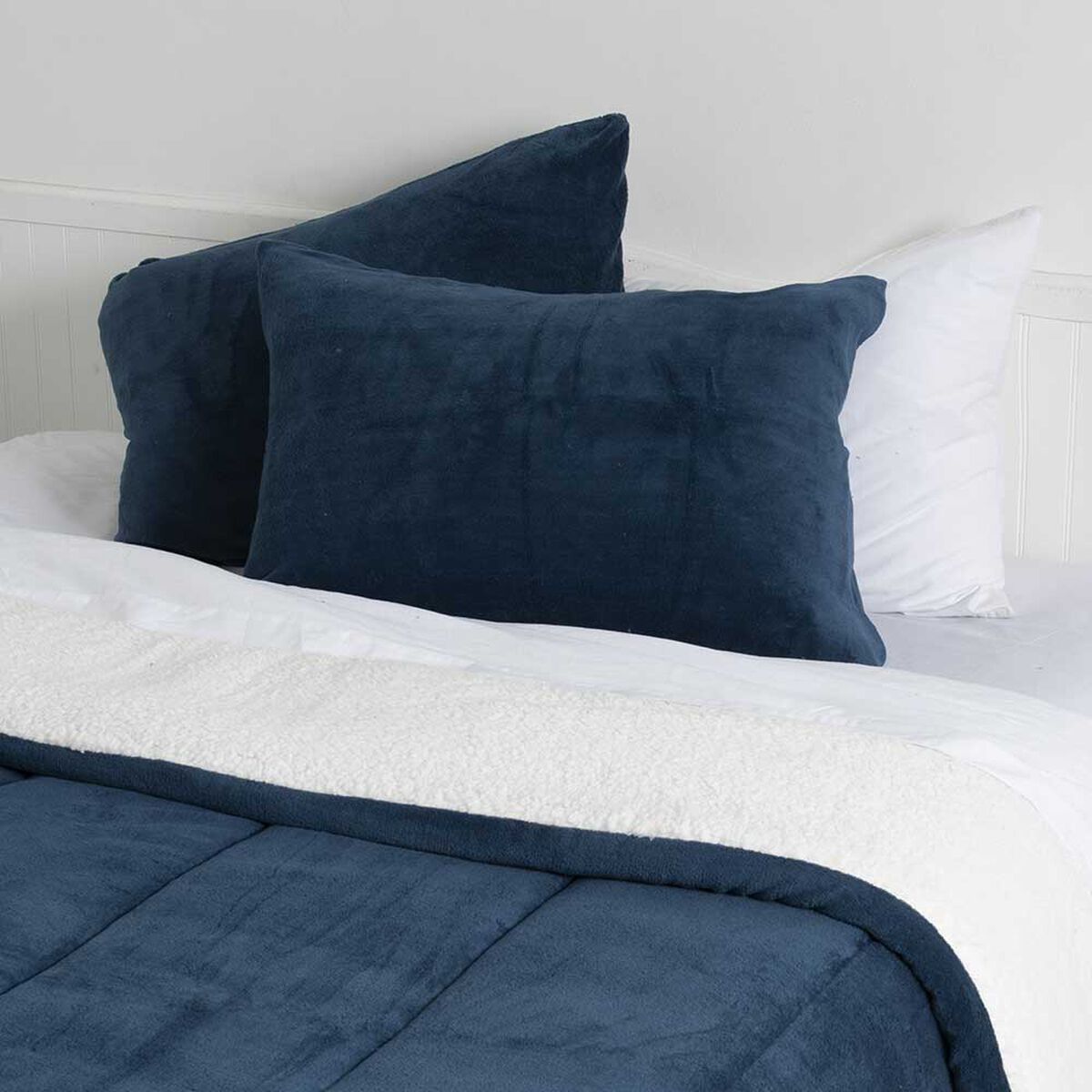 Plumón Coral Sherpa Mashini Súper King Liso Azul