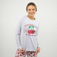 Polera de Pijama Con Estampado Manga Larga Mujer Icono Gris, Negro, Rosa