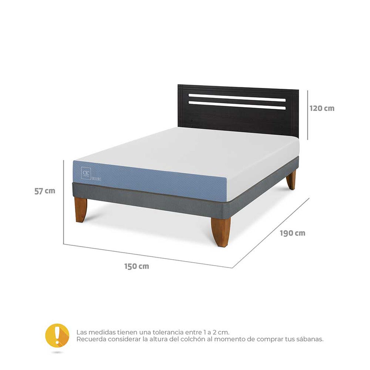 Cama Europea CIC 2 Plazas Excellence + Respaldo Munich Negro
