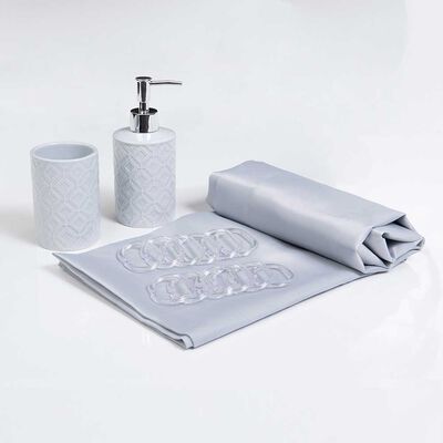 Set Cortina de Baño 4 Piezas Mashini Liso Gris