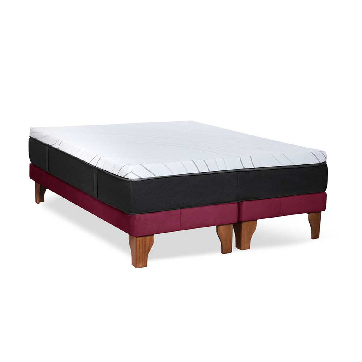 Cama Europea Latam Home Base Dividida King Zen Top Spring Visco Velvet Burdeo