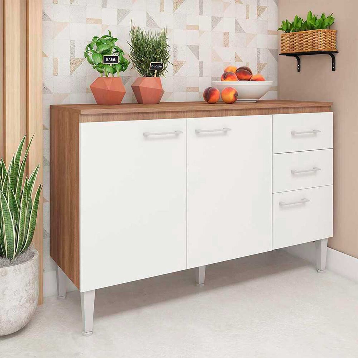 Mueble de Cocina Base Vekkahome Opie 2 Cajones 3 Puertas Blanco