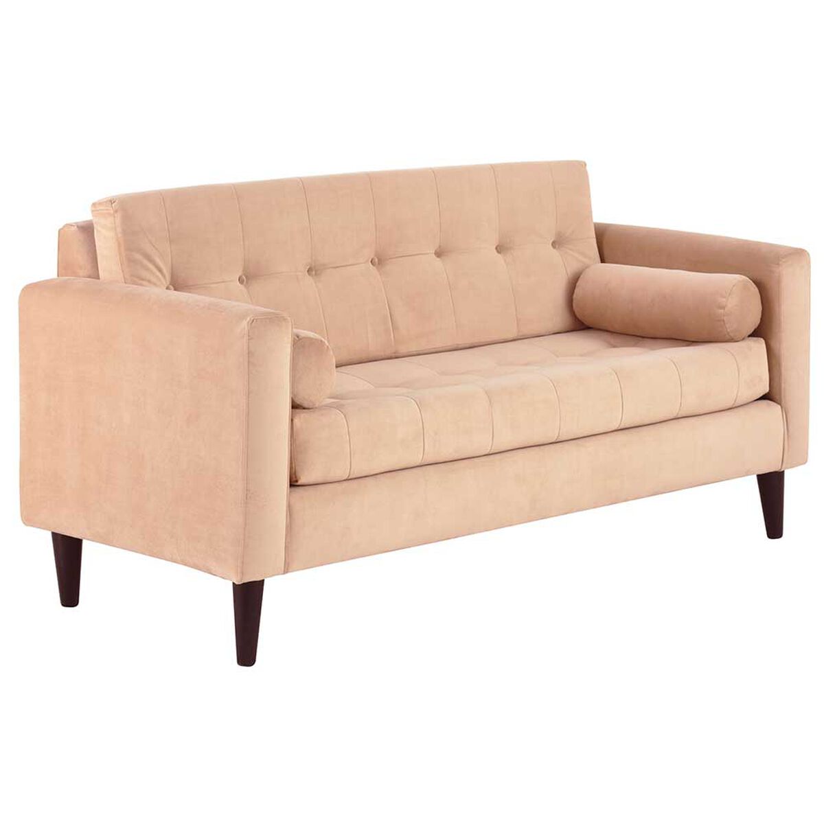 Juego de Living Bodevir Retro  Sofá 3 Cuerpos + Dos Pouf 1 Cuerpo Beige