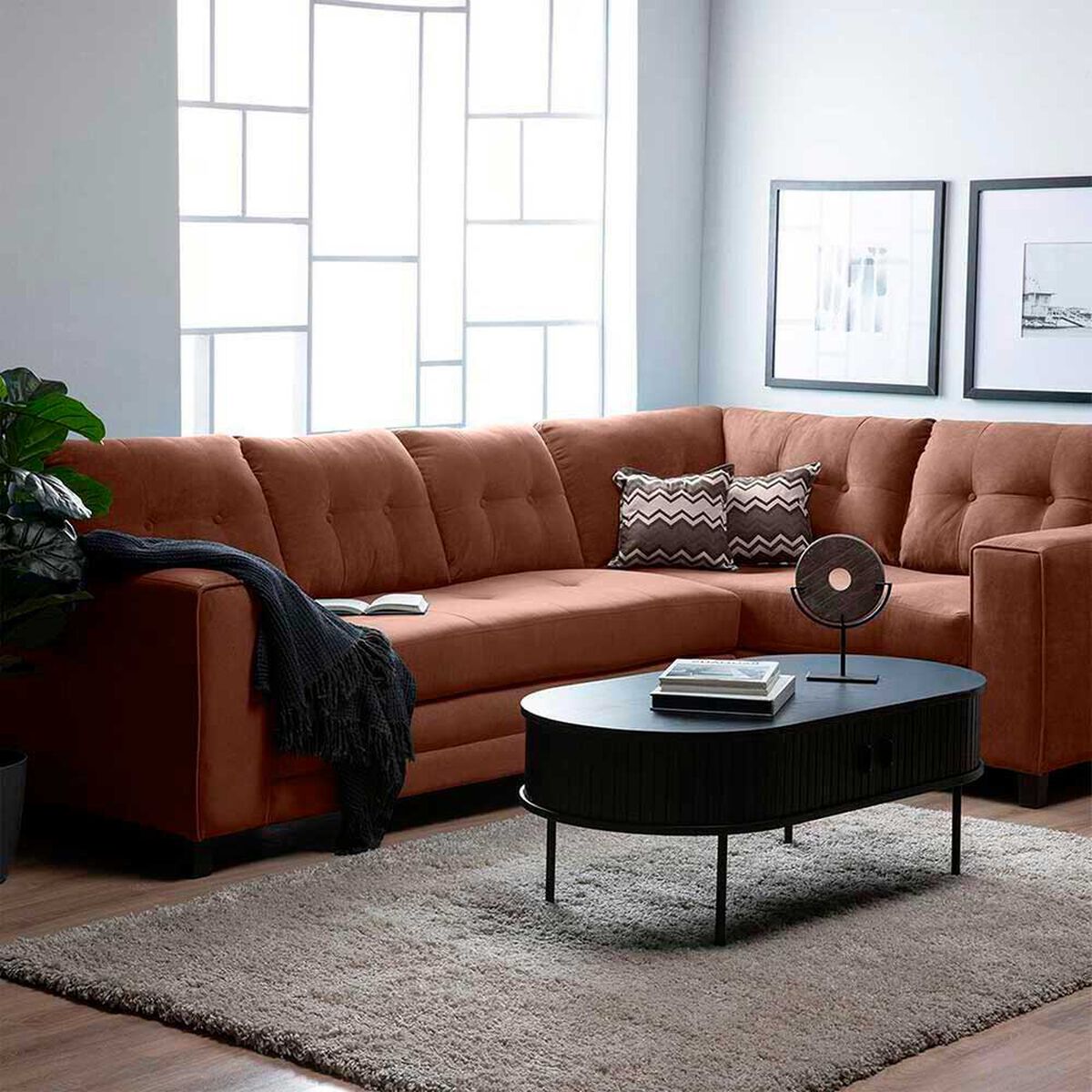 Sof&aacute; Seccional Derecho Living Factory Dubai 5 Cuerpos Chocolate