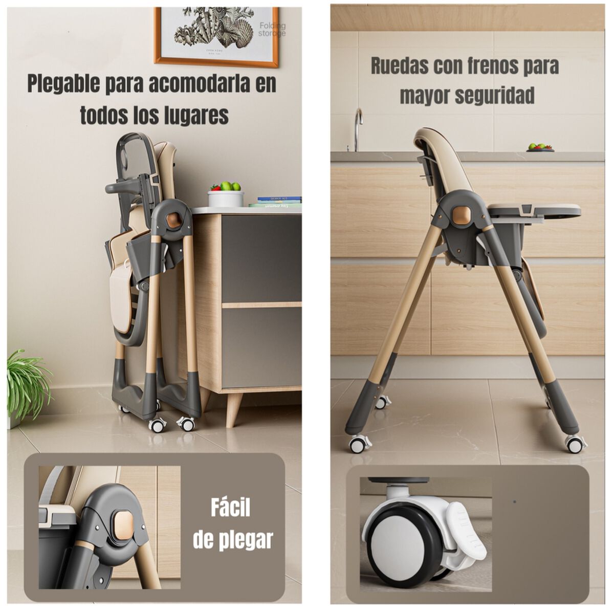 Silla de Comer Reclinable Plegable LuBabycas Rosada