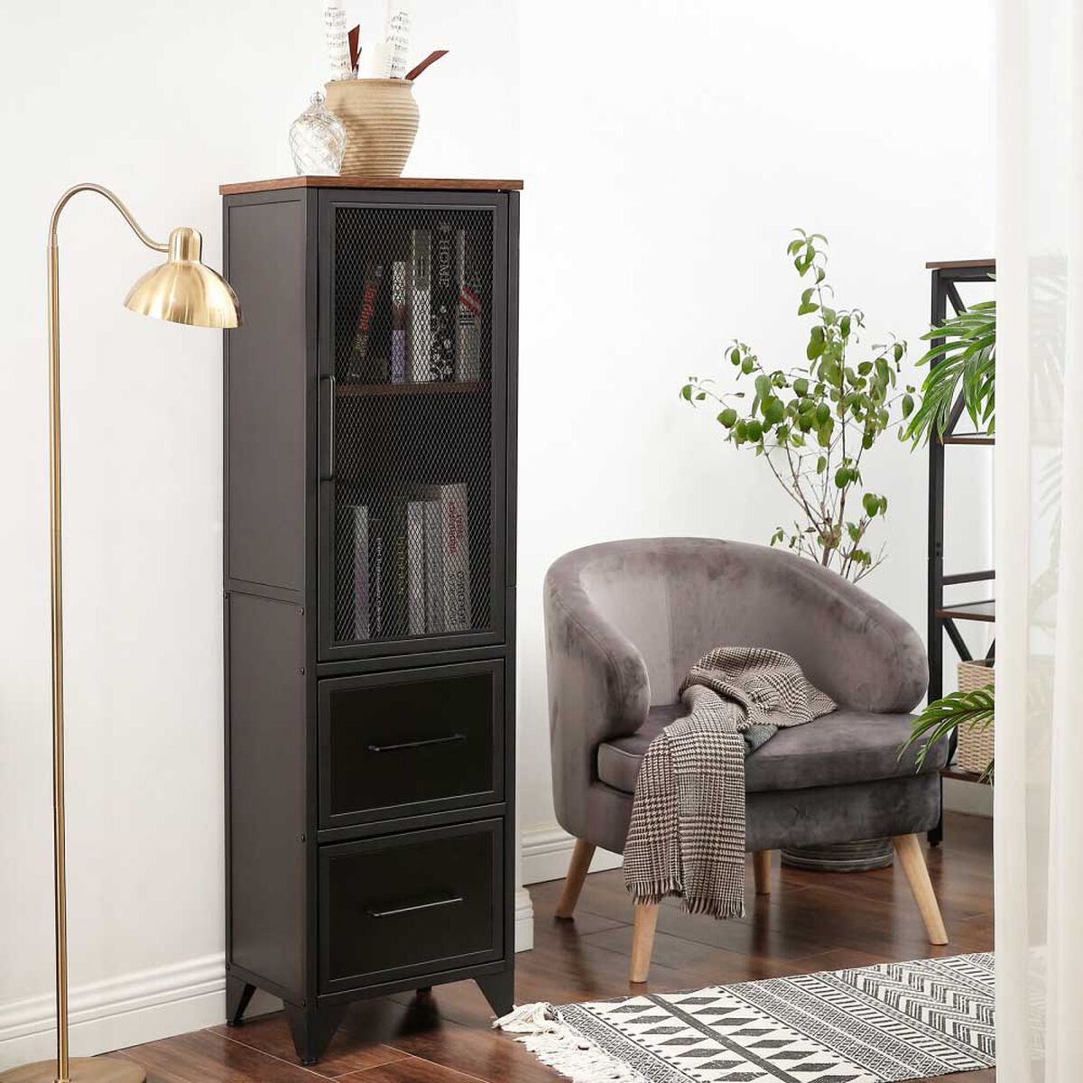 Biblioteca Fm Furniture Vintage Metalwood Collection Marrón Rústico Negro