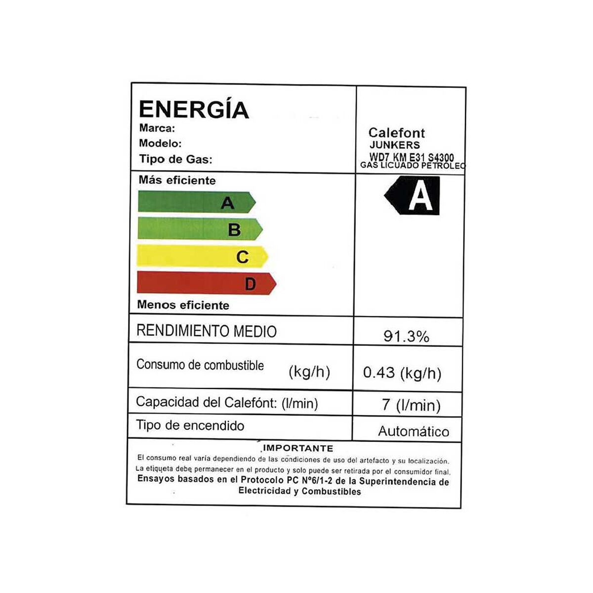 Calefont Tiro Forzado Junkers HydroWind-Easy 7 lts.