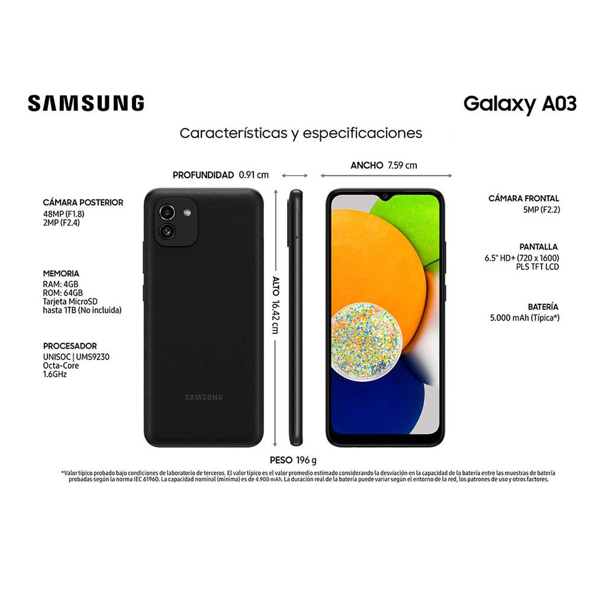 Celular Samsung Galaxy A03 64GB 6,5" Negro Wom