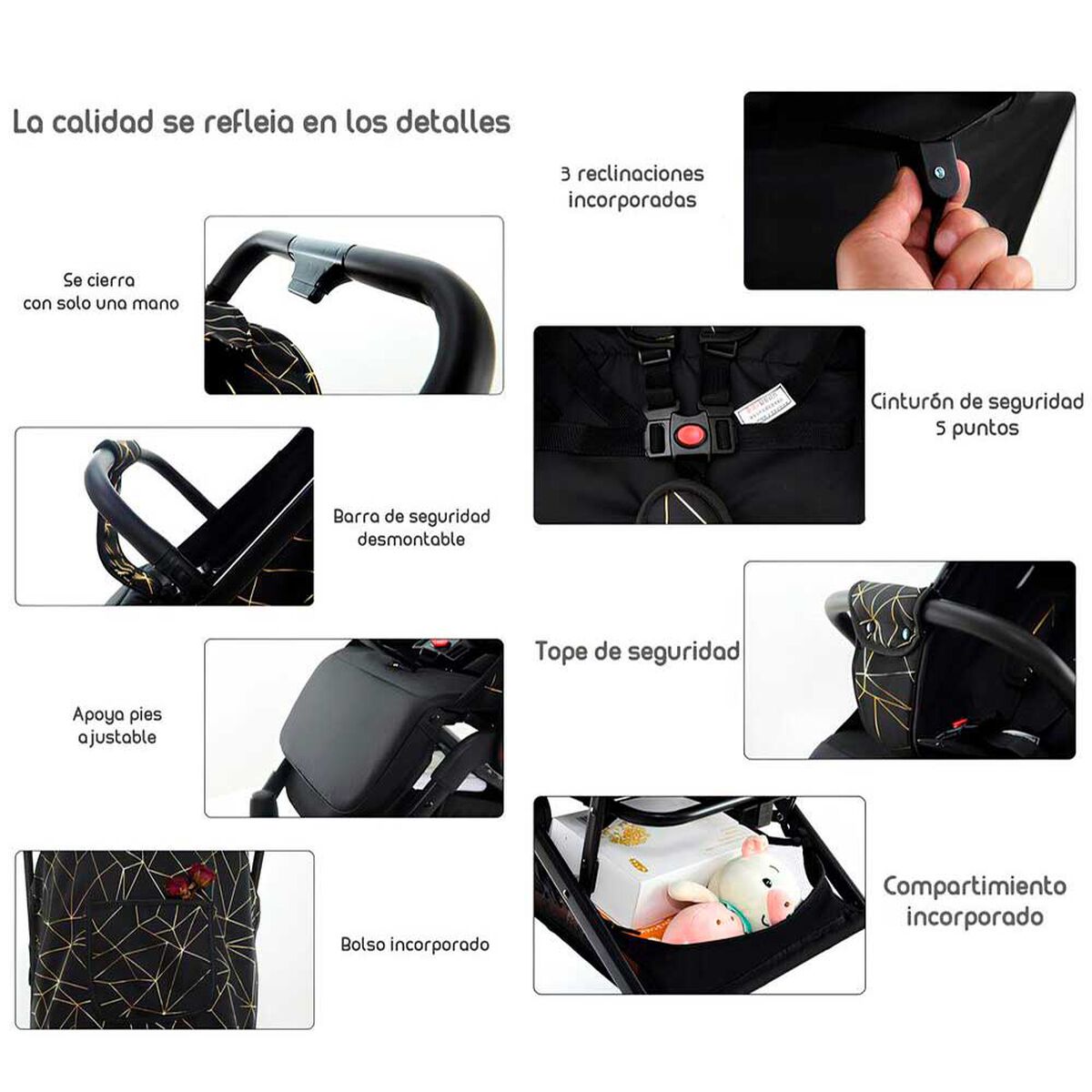 Coche de Paseo Últra Compacto con Accesorios Lubabycas Rosado
