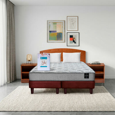 Combo Cama Europea Latam Home 2 Plazas Cannon BD Tela Chocolate + Textil + Respaldo + 2 Veladores Atlas