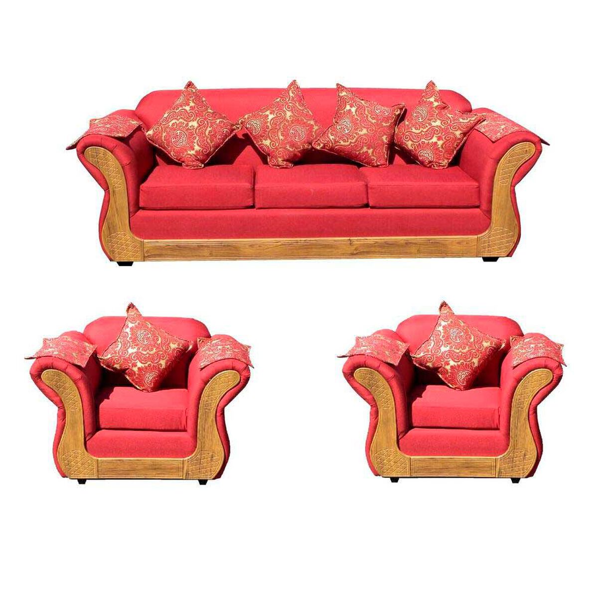 Juego de Living Almore Irlanda Sof&aacute; 3 Cuerpos + Dos Sillones 1 Cuerpo Rojo