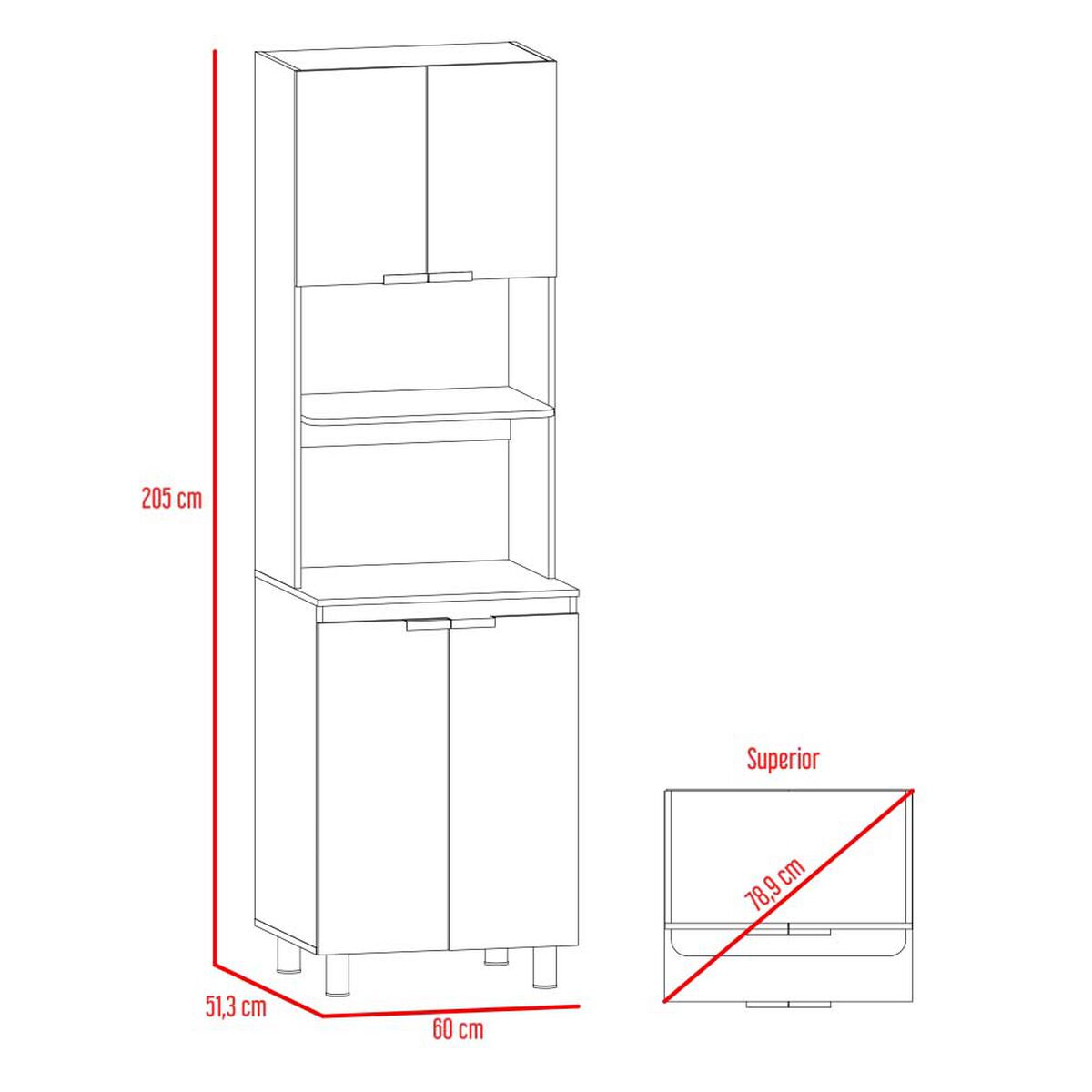 Combo Mueble Alacena + Mueble Microondas TuHome Fendi Rovere Blanco