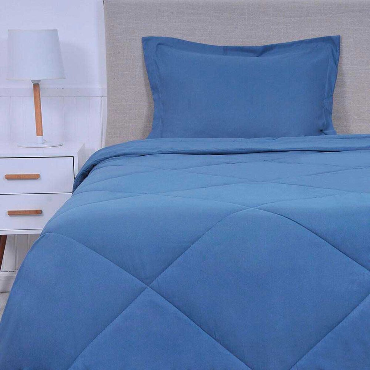 Plum&oacute;n Mashini Microfibra King Liso Azul