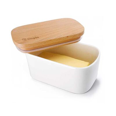 Imagen 2 del producto Mantequillero de Cerámica Tapa Bamboo 300 ml Simplit Blanco
