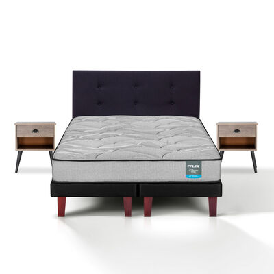 Cama Europea Flex 2 Plazas Dream Dual B/D + Respaldo Royal Negro + Velador Rock